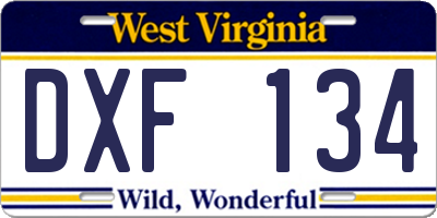 WV license plate DXF134