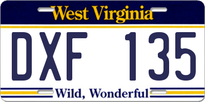 WV license plate DXF135