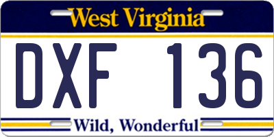 WV license plate DXF136