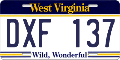 WV license plate DXF137