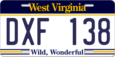WV license plate DXF138