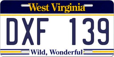 WV license plate DXF139