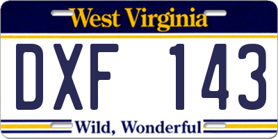 WV license plate DXF143