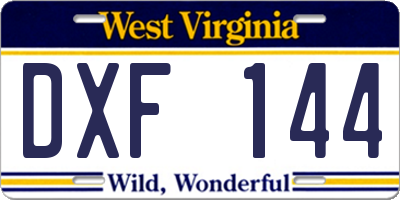WV license plate DXF144