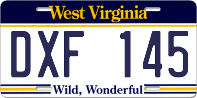 WV license plate DXF145
