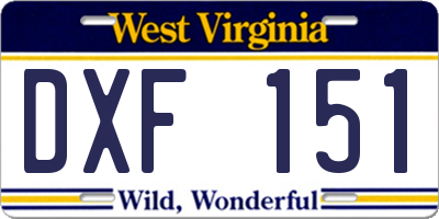 WV license plate DXF151