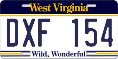 WV license plate DXF154