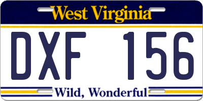 WV license plate DXF156