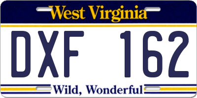 WV license plate DXF162
