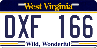 WV license plate DXF166