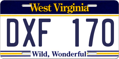 WV license plate DXF170