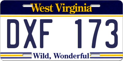 WV license plate DXF173
