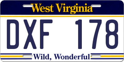 WV license plate DXF178