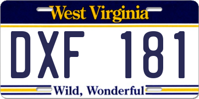 WV license plate DXF181