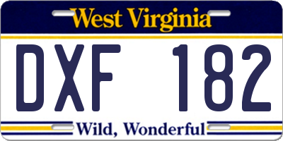 WV license plate DXF182