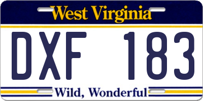 WV license plate DXF183