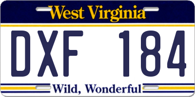 WV license plate DXF184