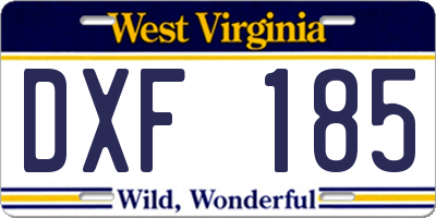 WV license plate DXF185