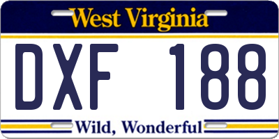 WV license plate DXF188