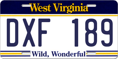 WV license plate DXF189