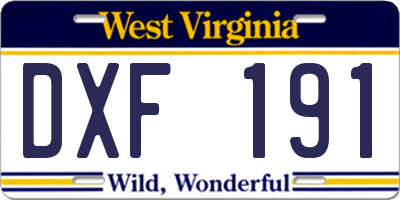 WV license plate DXF191