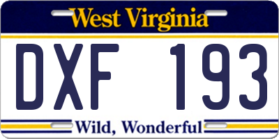 WV license plate DXF193