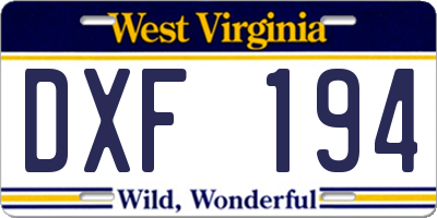 WV license plate DXF194