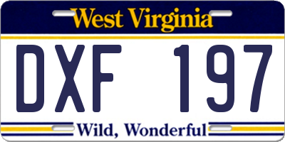 WV license plate DXF197