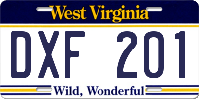WV license plate DXF201