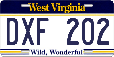 WV license plate DXF202