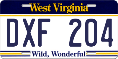 WV license plate DXF204
