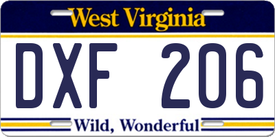 WV license plate DXF206