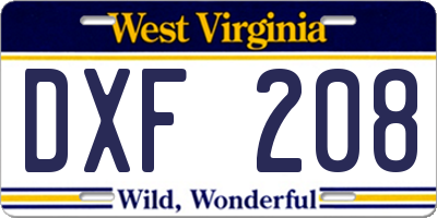 WV license plate DXF208