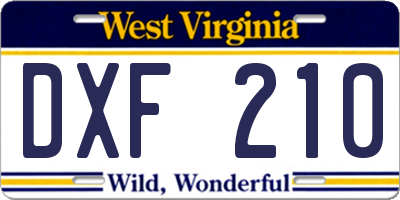 WV license plate DXF210