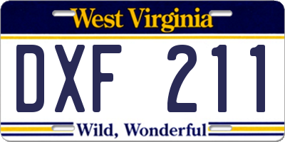 WV license plate DXF211