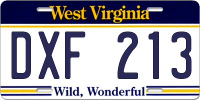 WV license plate DXF213