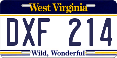 WV license plate DXF214