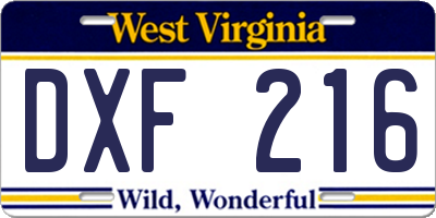 WV license plate DXF216