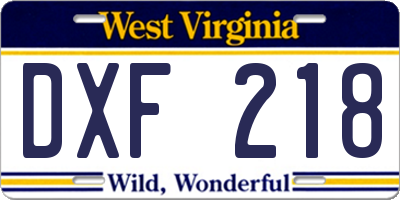 WV license plate DXF218