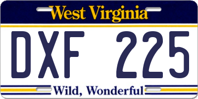 WV license plate DXF225