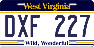 WV license plate DXF227