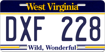 WV license plate DXF228