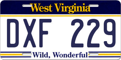 WV license plate DXF229