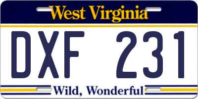 WV license plate DXF231
