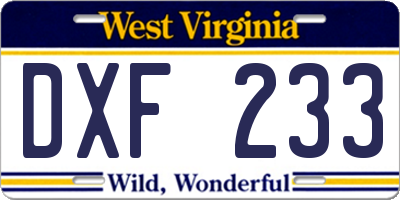 WV license plate DXF233