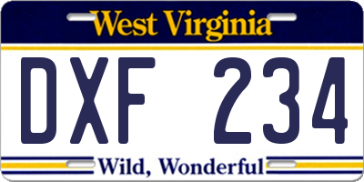 WV license plate DXF234