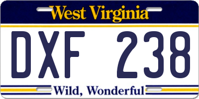 WV license plate DXF238