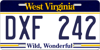 WV license plate DXF242