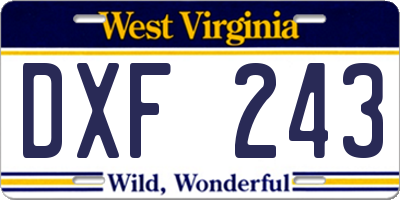 WV license plate DXF243