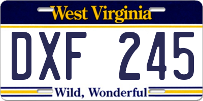 WV license plate DXF245